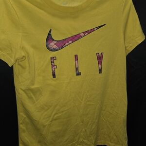 Nike Girls Sz S 8 10 Sporty FLY Dri-FIT Graphic Tee Shirt Pink Snakeskin Swoosh